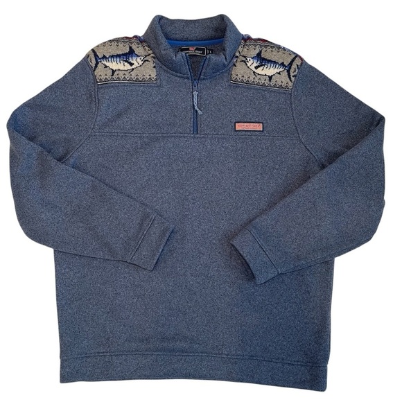 Vineyard Vines Shep Fair Isle Marlin Quarter Zip Sweater Size Large